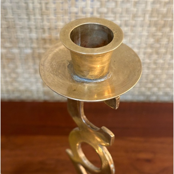 🎄🌟HP🌟VTG 1995 2 Handmade Solid Brass J-O-Y Candlestick Holders Int Silver - Picture 5 of 10